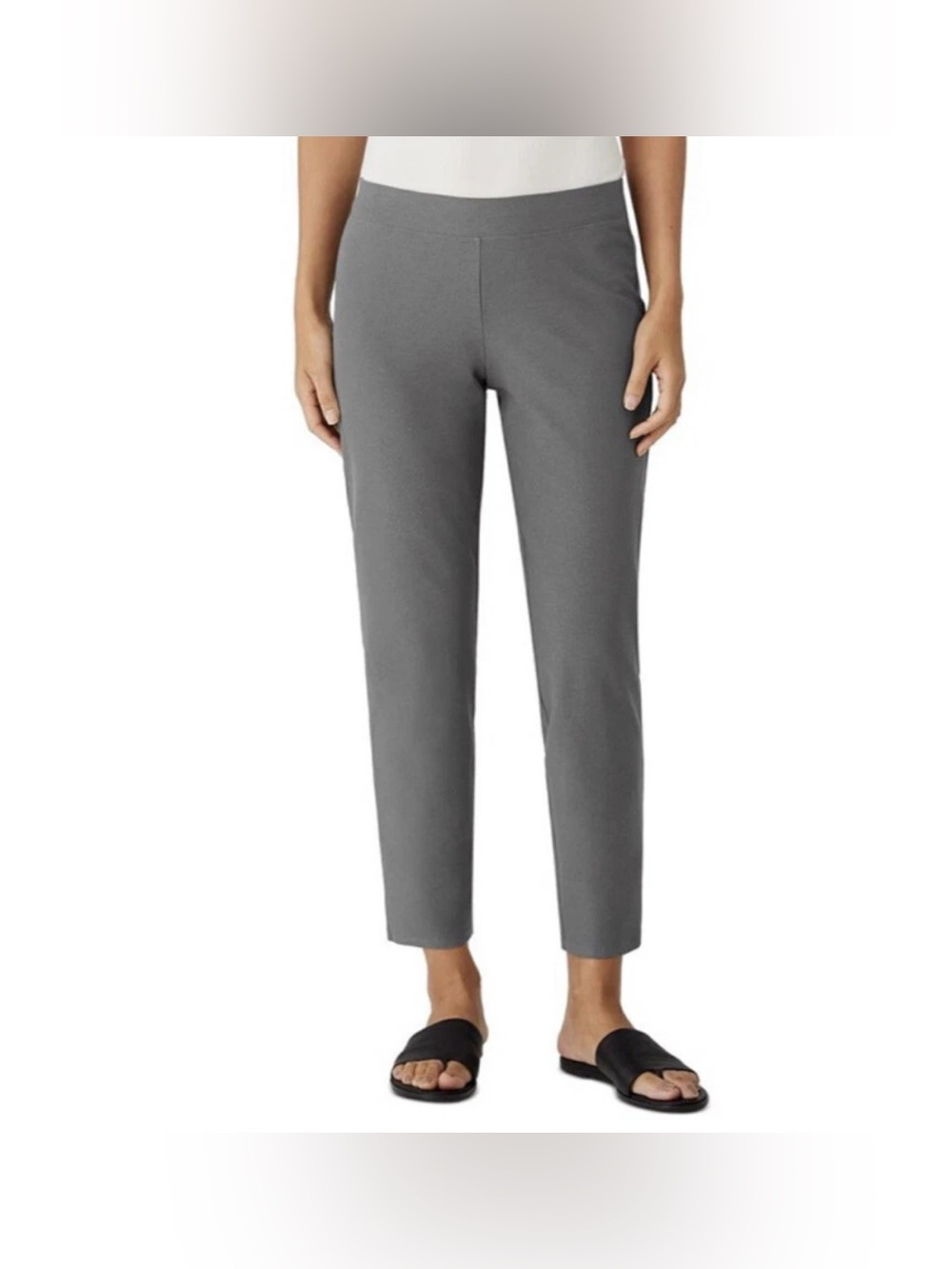 Eileen Fisher Slim Ankle Pant Washable Crepe Pull-On Stretch Graphite Gray L NWT